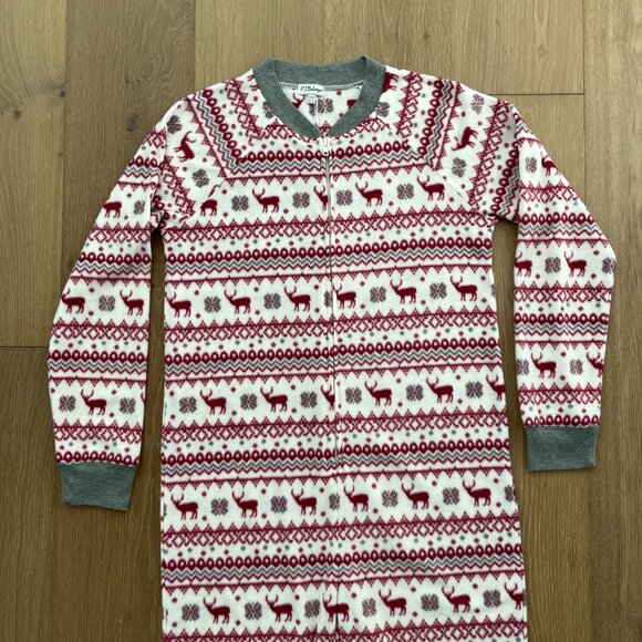 P.J. Salvage Pajamas Women Medium Onesie Moose Red White Gray Fleece One Piece - Picture 7 of 15